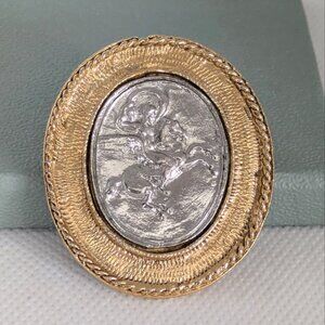 PegasVintage Gold and Silver Tone Oval Brooch Mythical Horse Pin Jewelry